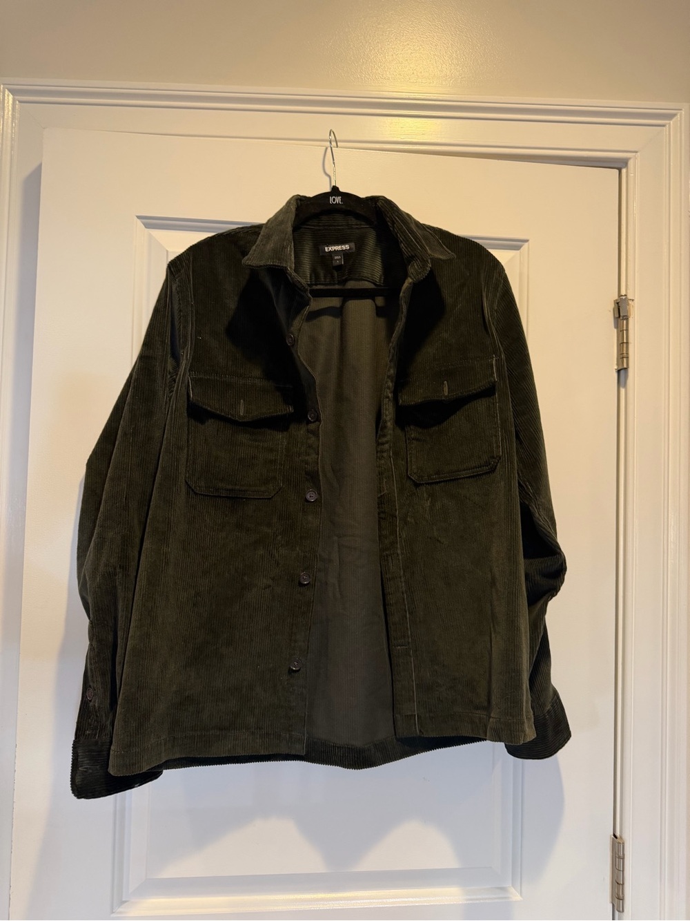 Express Men's Dark Olive Corduroy Shirt Jacket
